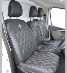 Vauxhall / Opel Vivaro Leather Look Double Diamond Seat Covers - Charcoal & Modena Grey