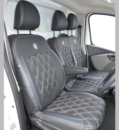 Vauxhall / Opel Vivaro Leather Look Double Diamond Seat Covers - Charcoal & Modena Grey