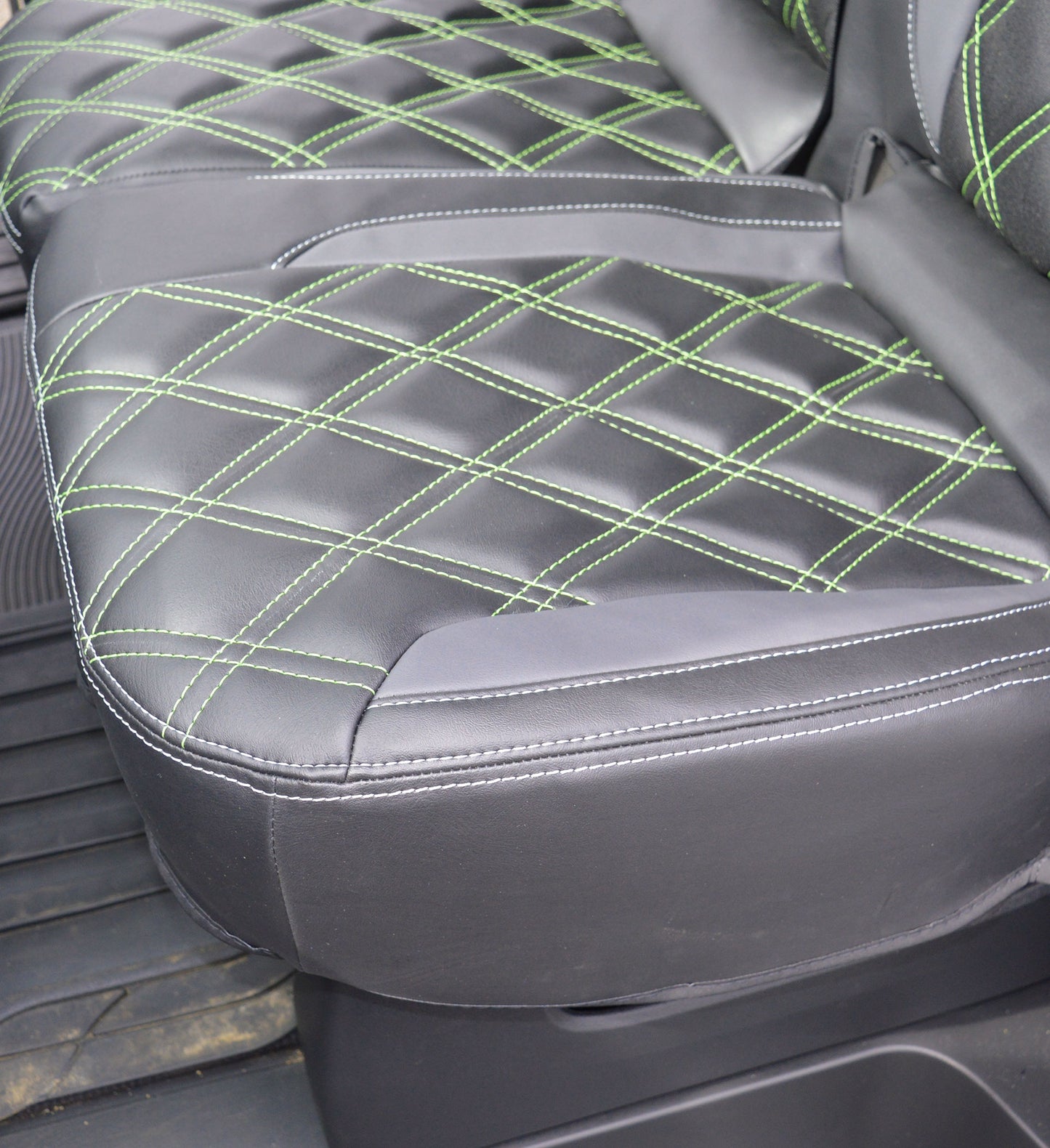 Vauxhall / Opel vivaro - Black Leatherette Covers With Citrus Green Double Diamond Stitching