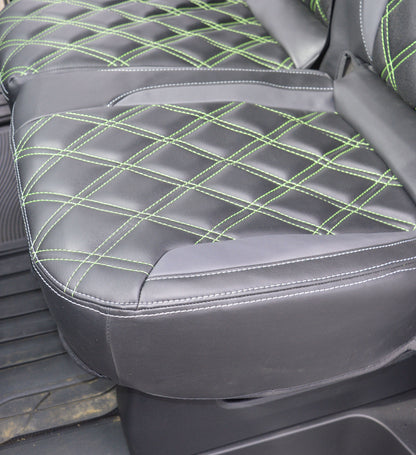 Vauxhall / Opel vivaro - Black Leatherette Covers With Citrus Green Double Diamond Stitching