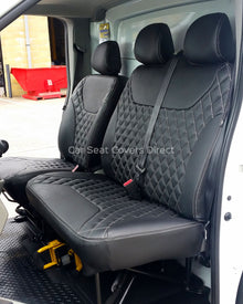 Opel Vivaro Seat Covers - Charcoal PVC Diamonds with White Double Top Stitching
