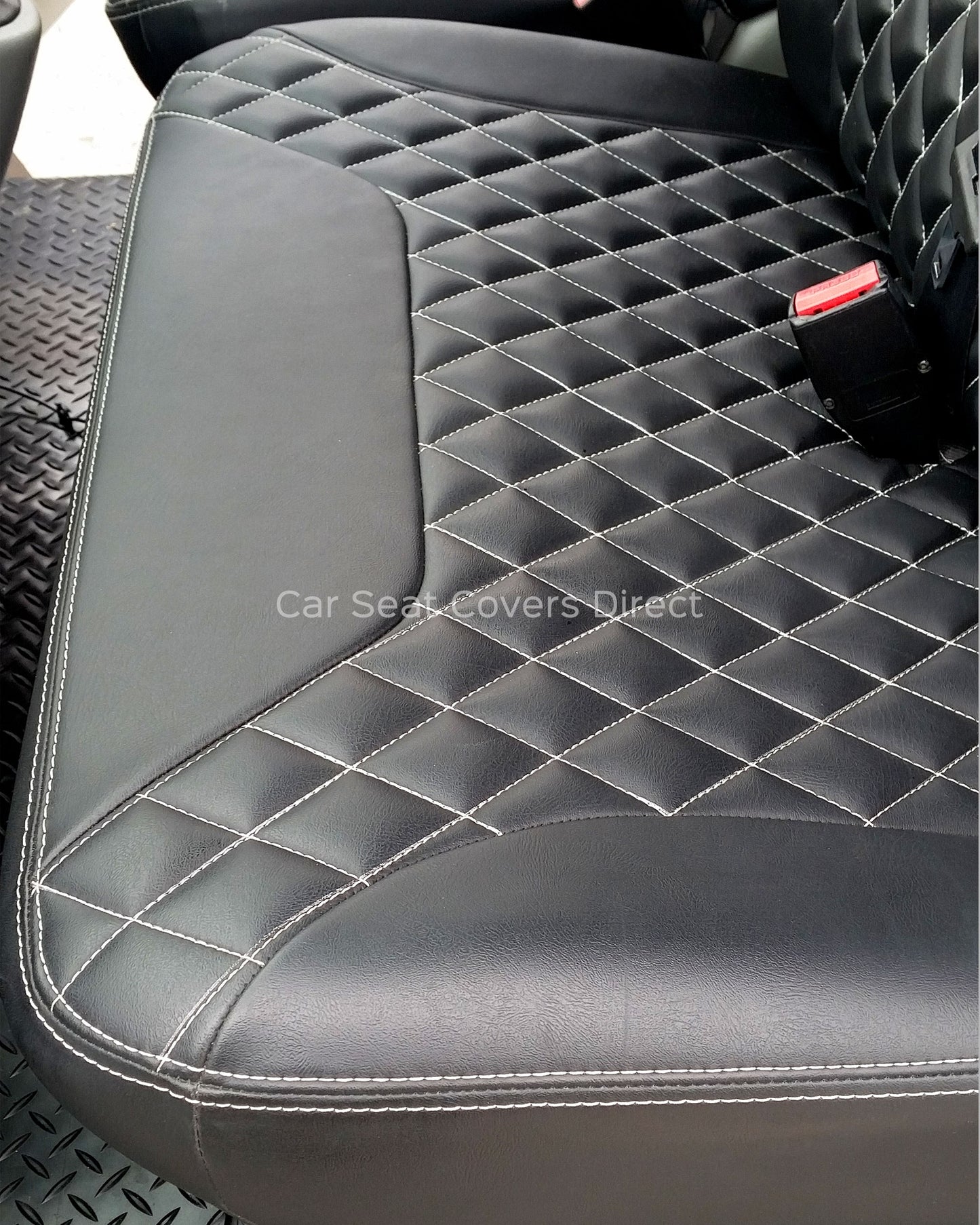 Opel Vivaro Seat Covers - Charcoal PVC Diamonds with White Double Top Stitching