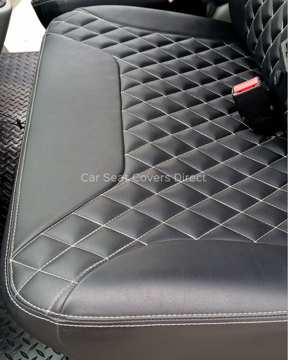 Opel Vivaro Seat Covers - Charcoal PVC Diamonds with White Double Top Stitching