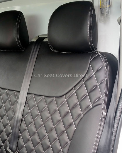 Opel Vivaro Seat Covers - Charcoal PVC Diamonds with White Double Top Stitching