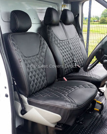 Opel Vivaro Seat Covers - Charcoal PVC Diamonds with White Double Top Stitching
