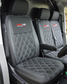 Volkswagen VW Transporter T6 Seat Covers - Charcoal & Modena Leatherette Diamonds with Sportline Logos