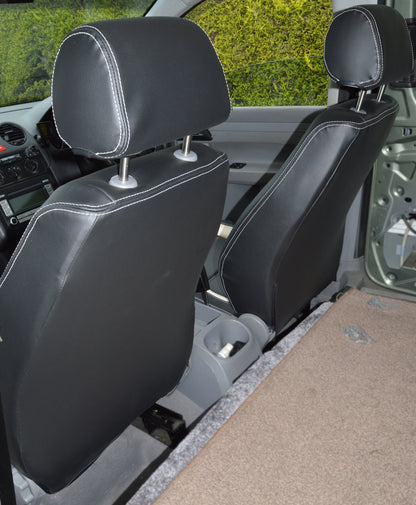 Volkswagen VW Caddy Van Seat Cover - Black With White Inserts And Double Logo