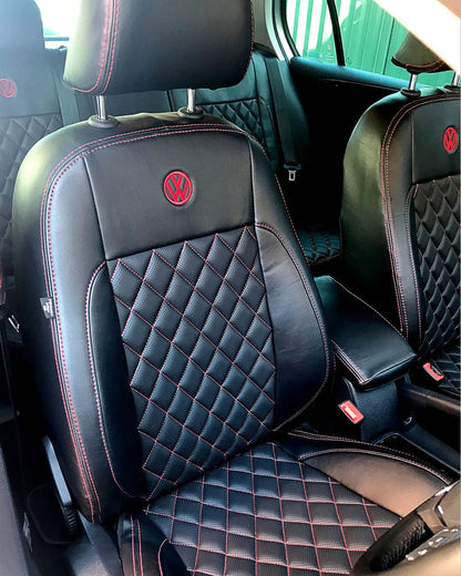 Volkswagen VW Golf MK5 / MK6 Tailored Seat Covers - Black with Diamonds & Red Stitching