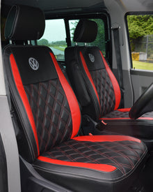 VW Transporter T5 Kombi (Captain Seats) Seat Covers Red Diamond Quilted