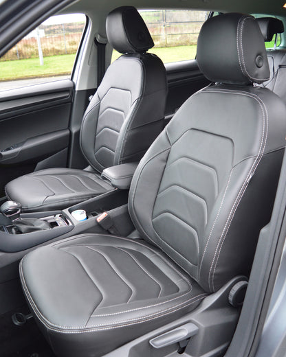 Skoda Kodiaq Black Leatherette & Silver Stitching (7 Seat With Pockets)