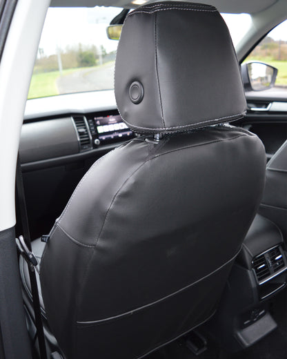 Skoda Kodiaq Black Leatherette & Silver Stitching (7 Seat With Pockets)