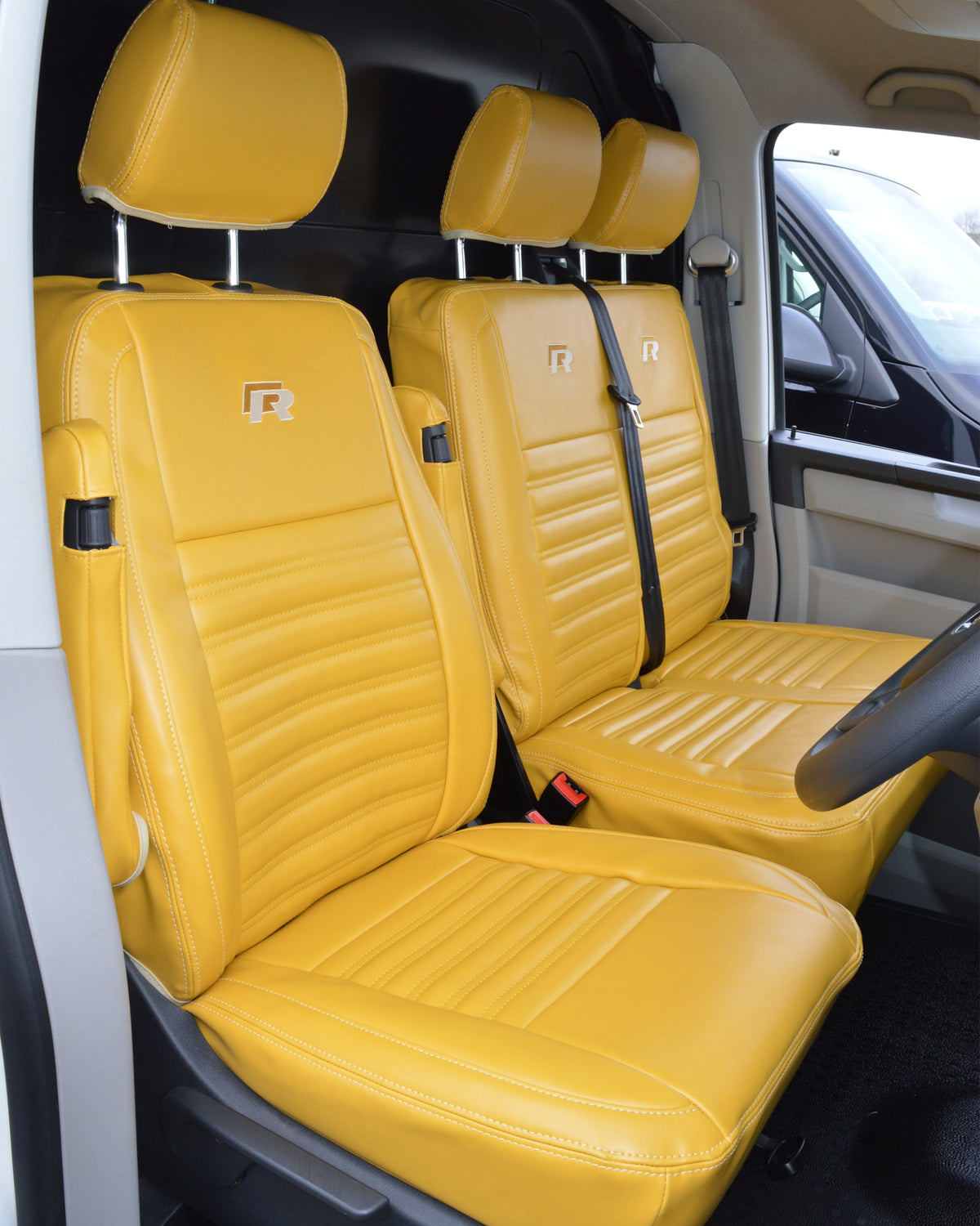 VW Transporter T6 Seat Covers | Yellow Leatherette Horizontal Flutes UK Made