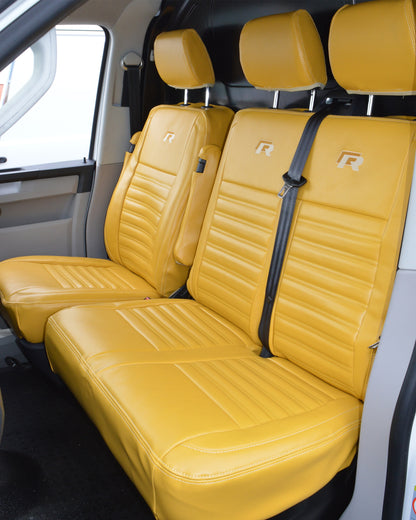 VW Transporter T6 Seat Covers | Yellow Leatherette Horizontal Flutes UK Made