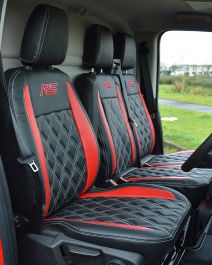 Ford Transit Custom Punched Leather Style Seat Covers - Red - VanPimps